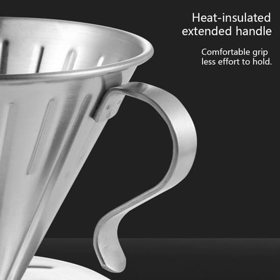 Pour-over kaffedrypfilter, rustfrit stål, genanvendeligt, konisk
