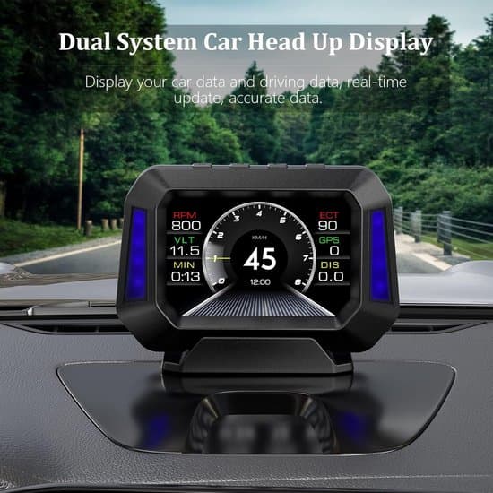 Universal bil Head-Up Display (HUD) med speedometer og inklinometer - OBD & GPS dobbelt system
