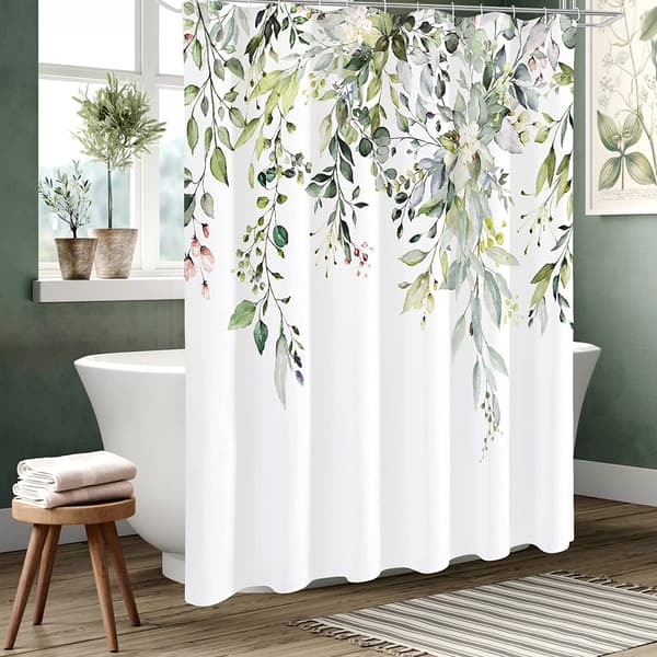 Grøn blomstret polyester badeforhæng, 180*180CM, vandtæt.