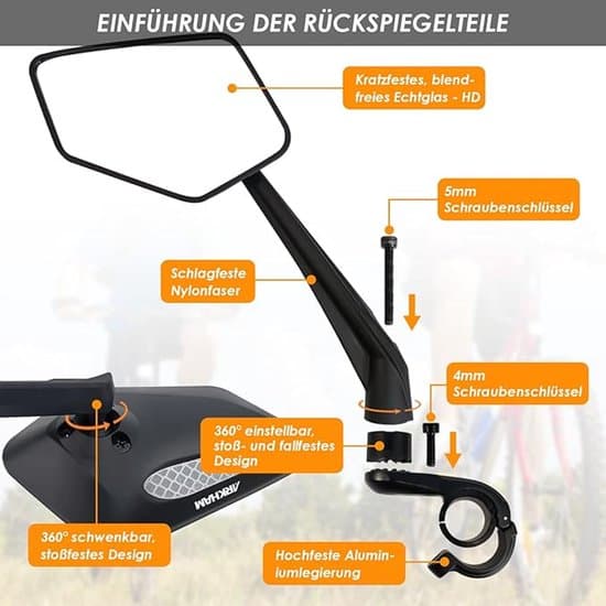 360° justerbart venstre-side E-cykel & cykel bakspejl