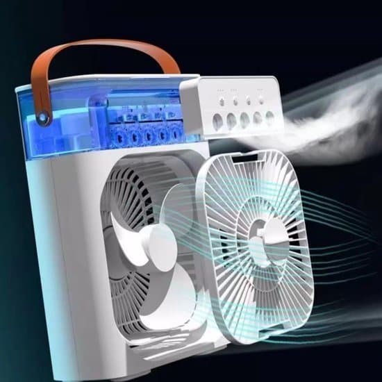 Bærbar USB Mini Aircondition, luftfugter, 7-farvet LED, Blå