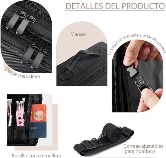 Professionel makeuptaske, stor makeuptaske til kvinder, kosmetikopbevaringstaske, makeupkuffert, mørk sort.