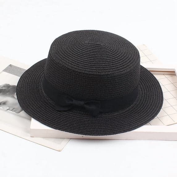 Dame filthat, ensfarvet sommer solhat, strå strandhat, sort, one size passer alle.