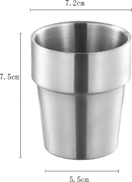 4-pak dobbeltvæggede stabelbare kaffekopper i rustfrit stål (180 ml, sølv)