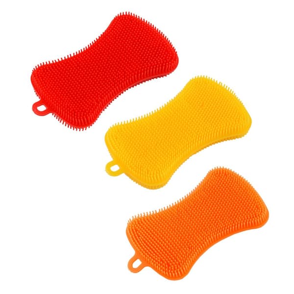 3-pack silikonsvampar - Multifunktionella köksdiskborstar - Blå Röd Gul