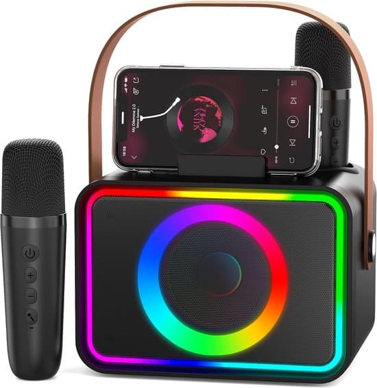 Karaokelaite - 2 mikrofonia - Bluetooth - Musta