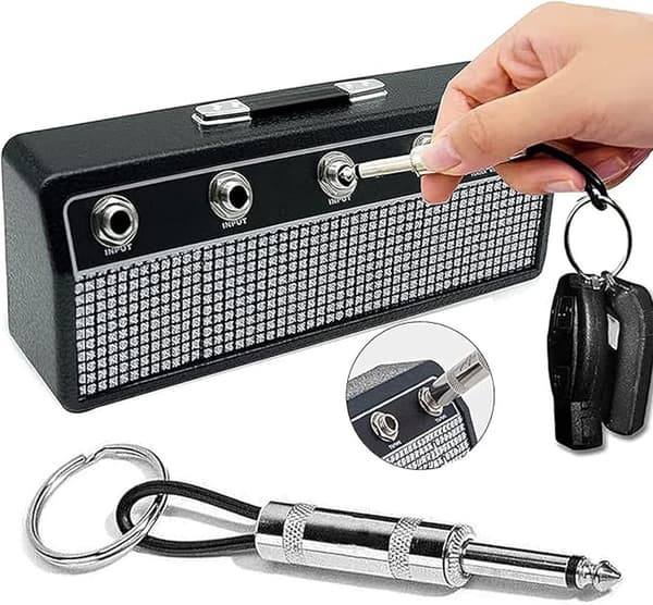 Nyckelringar - 4-pack - Gitarrnyckelringar - Reservnycklar för Marshall Jack Rack 2.0 JCM800 - Gitarrpluggnyckelringar - Inkluderar 4 nyckelringar med gitarrpluggar