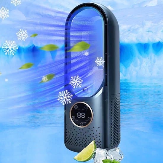 Velegnet til bladløs USB-ventilator 6 hastigheder timer køling stående LED-display lav støj blå