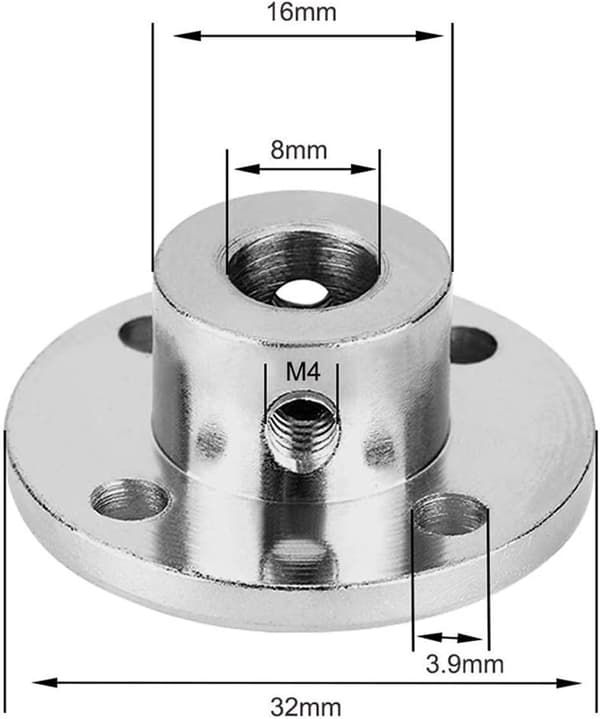 Et sæt med 4 flangeforbindere, der passer til 8 mm motorakselkoblinger