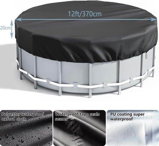Poolskydd Dragsko Rund 370cm Diameter Vattentät Svart