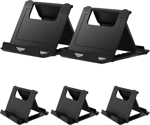 Bärbart skrivbordstelefonställ, [5-pack] hopfällbart, fickformat, justerbart stativ, för skrivbordsanvändning, för iPhone, iPad, Kindle och Android...