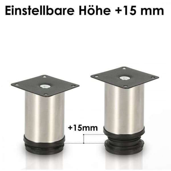 Møbelben - Højdejusterbare - Rustfrit stål - 4-delt sæt - 10 cm - Sølv