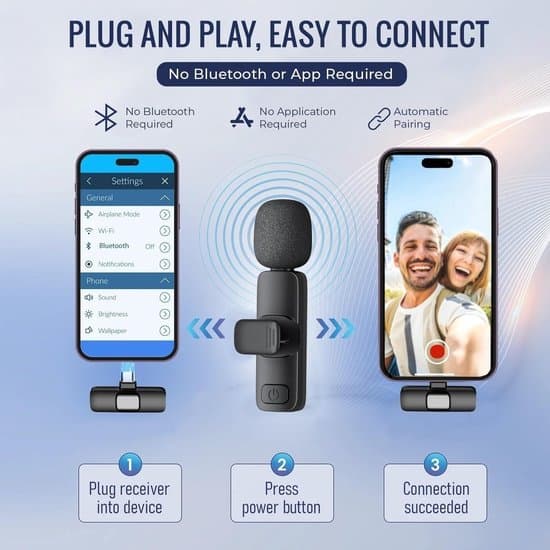 2-pak trådløse Lavalier clip-on mikrofoner til iPhone, Android, iPad - Til Vlog, Podcasting