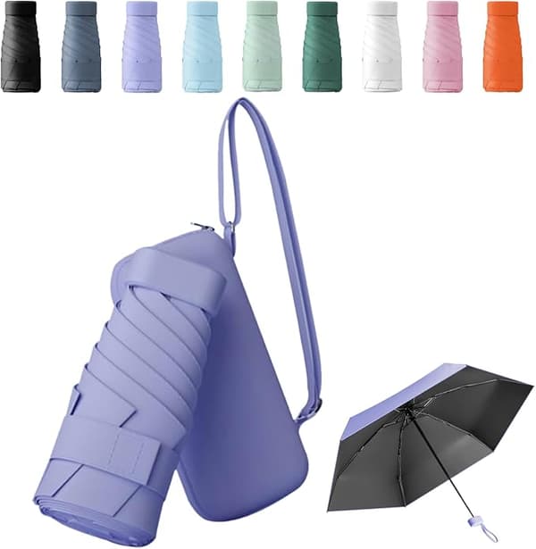 Minihopfällbart paraply, litet hopfällbart paraply med paraplyfodral - lila