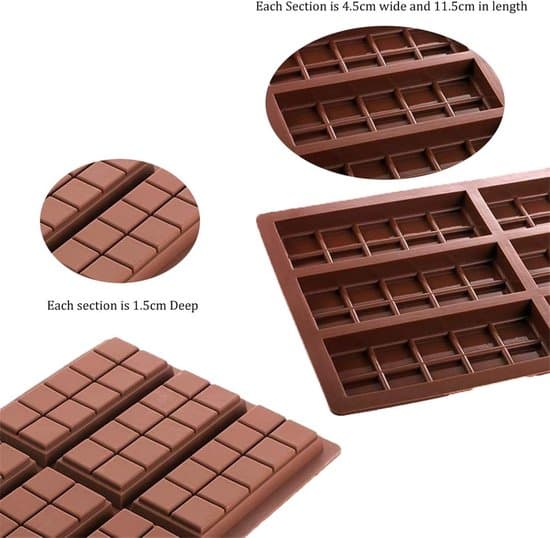 To-delt rektangulær silikone bageform - Til chokoladebarer, slik, sæbe og voks (6 rum) - Chokolade