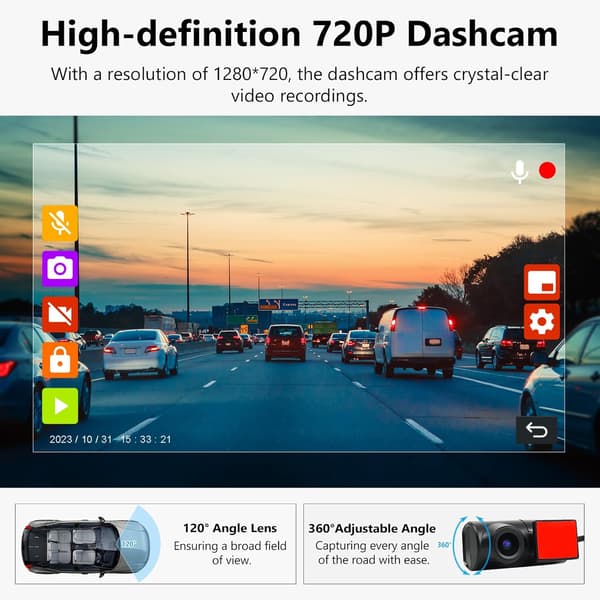 1280x720P USB HD dashcam, Android 10 og Android 13, Også kompatibel med billydsystemer (A100), CarPlay, Android Auto