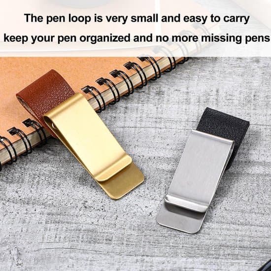 Penholder, Penloop, penneclips, 2 stk., sølv + guld, til notesbøger, dagbøger og kalendere