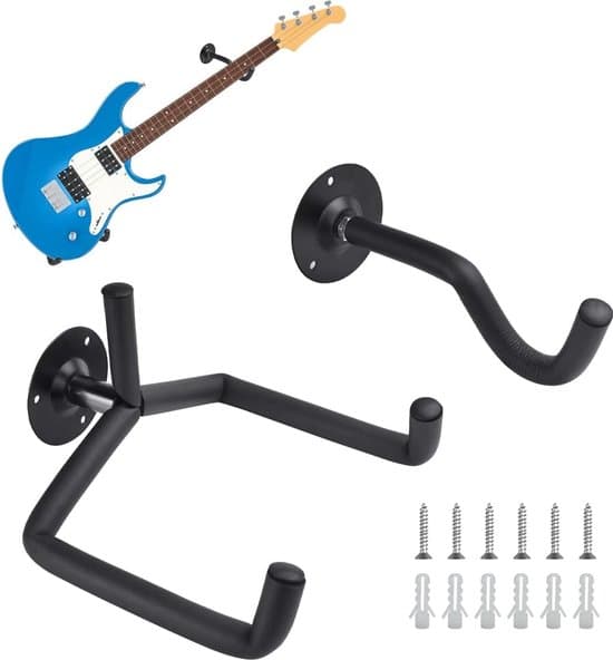 Gitarrväggfästen, väggitarrhållare, 2-delad gitarrhängare, akustisk gitarr klassisk gitarr elgitarr bas ukulele (svart 2 storlekar)