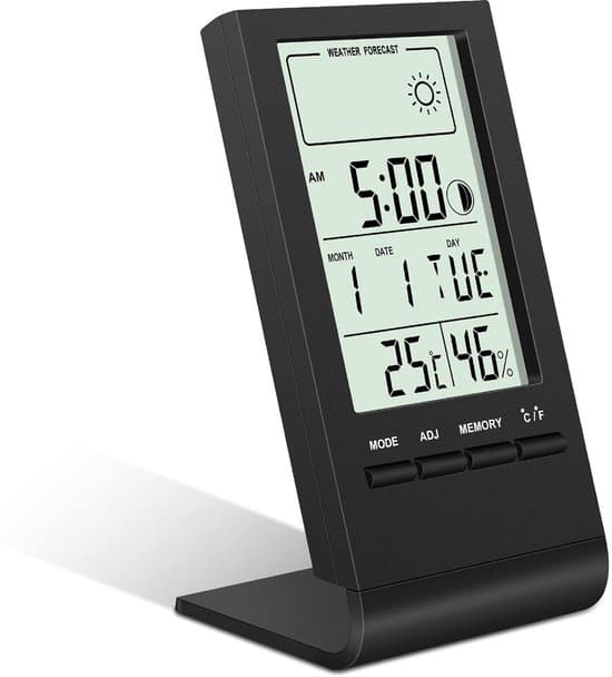 LCD digitalt indendørs termometer og hygrometer, høj præcision, til hjem og kontor (sort)