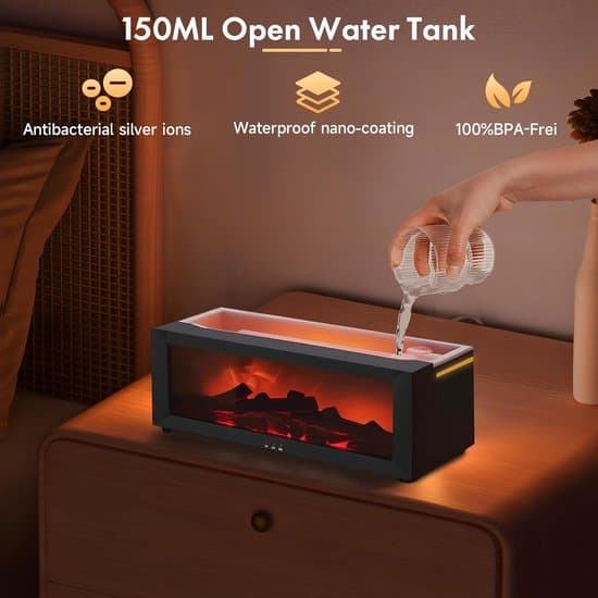 Eterisk oljediffuser, flamdesign, 150 ml, med fjärrkontroll