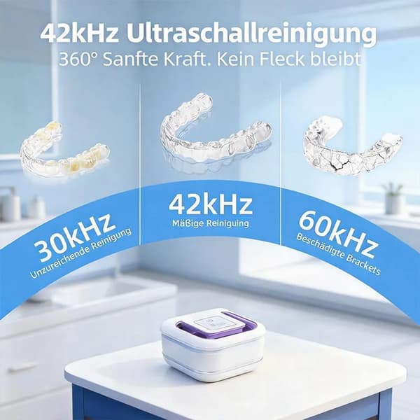 Ultralydsrenser til proteser, bideskinner og tandskinner med digital timer til hjem og rejse