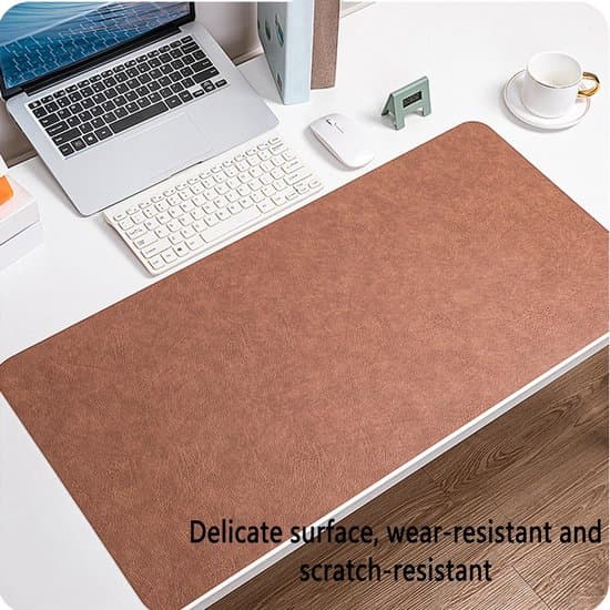 Stor musemåtte, retro læder musemåtte, dobbeltsidet skrivebordsmåtte, pletafvisende kontorcomputermåtte (muskatnød farve, 80cm*40cm)