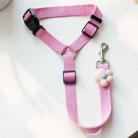 Hundbilbälte - Husdjursbälte - Säker resa - Dubbelt låssystem - Justerbart - Rosa