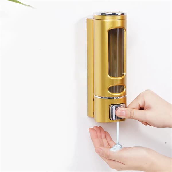 400 ml flydende sæbedispenser, robust og holdbar vægmonteret håndsæbedispenser med trykknap, velegnet til badeværelsesbrug - Guld
