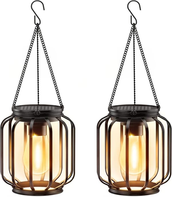 2-pak udendørs dekorative varmhvide LED-solcellelamper til ophæng