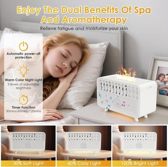 Baby vit brusmaskin, 4-i-1 Bluetooth-högtalare med diffusor och timer