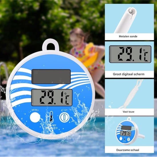 Flytande Pooltermometer - Digital Termometer - Solcellsdriven Termometer - med LCD-display - Lämplig för Inomhus- och Utomhuspooler och Spa