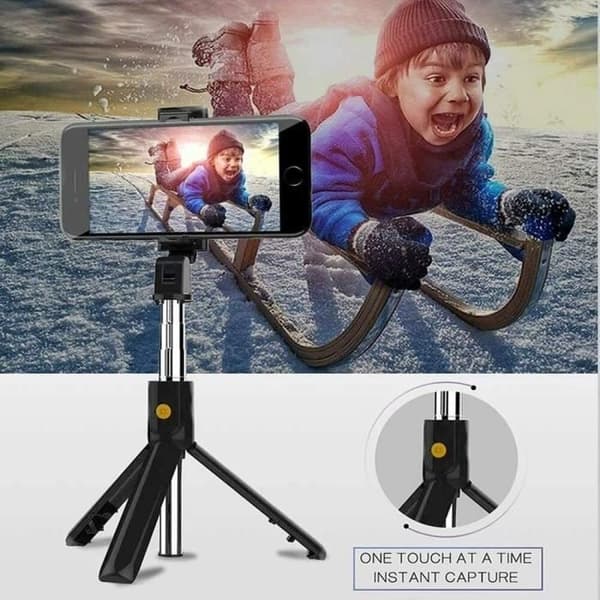 3-i-1 Selfiepinne, Utfällbart Bluetooth Mobiltelefonstativ