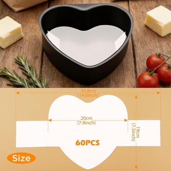 60 ark 20 cm hjärtformat non-stick bakplåtspapper med dragflikar, vit