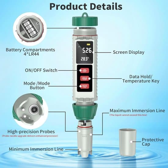 5-i-1 pH-meter til vand, pH/TDS/EC/salinitet/termometer med VA-display, pH-meter til swimmingpools, drikkevand, akvarier, hydroponics