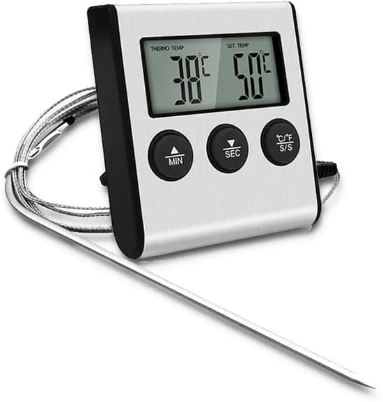 Digital LED-termometer med sond och timerfunktion för matlagning - batteri ingår ej