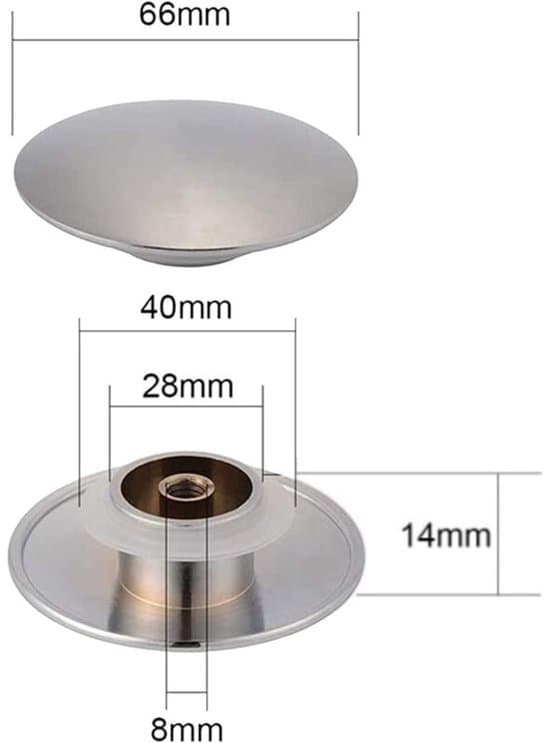 2-pak messing afløbspropper - håndvask afløbspropper - badeværelse håndvask afløbspropper - 66 mm afløbspropper - poleret messing forkromet - sølv