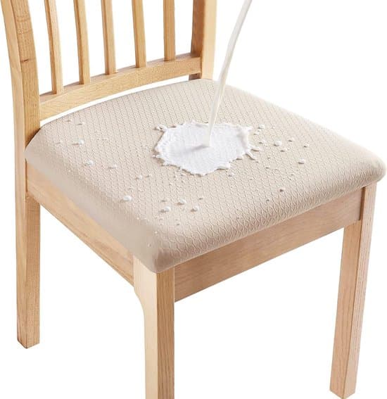 4-delat beige elastiskt avtagbart vattentätt stolsöverdragset för matsal