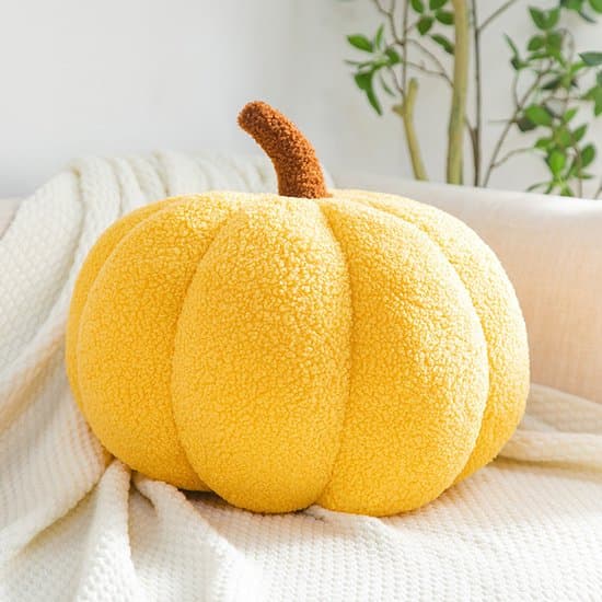 Græskar Pyntepude - Halloween Dekoration - 20cm Gul