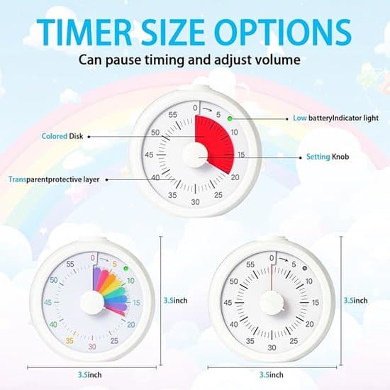 Barnsynlig timer, 60-minuters nedräkningstimer, lämplig för klassrum, studier, kontor och kök, tyst drift, timer (vit stil 3)