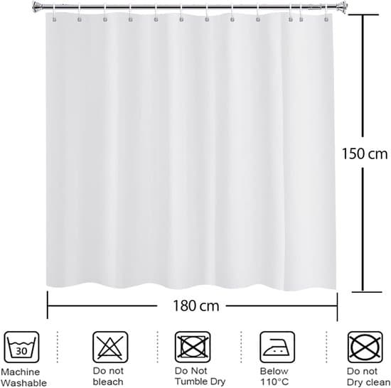 Kort duschdraperi - Vattentätt - Enkelstycke - Vit - Polyester - 180 x 150 cm