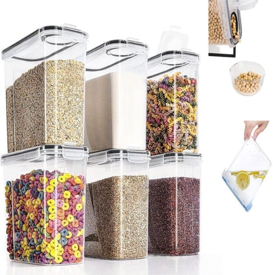 6-pack 4-liters förvaringsbehållare, förseglade matburkar i plast med lock för ris/pasta