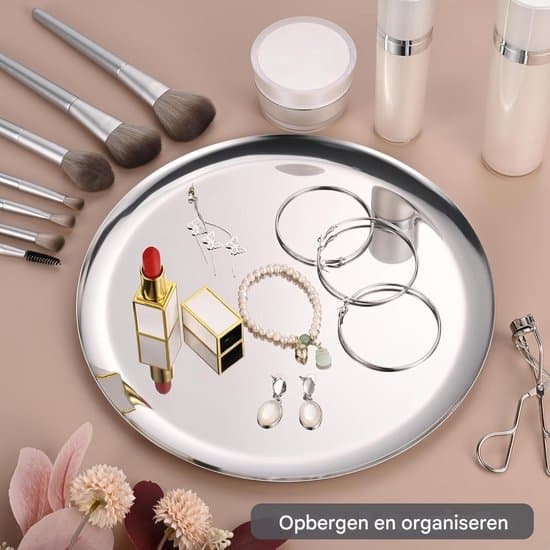 2-delt 17 cm sølvfarvet rundt middags- og serveringsfad i rustfrit stål