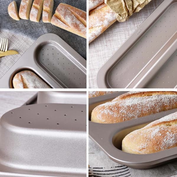 Bageform til brødboller, bageform til baguetter, non-stick bageform, 3 bølgede riller