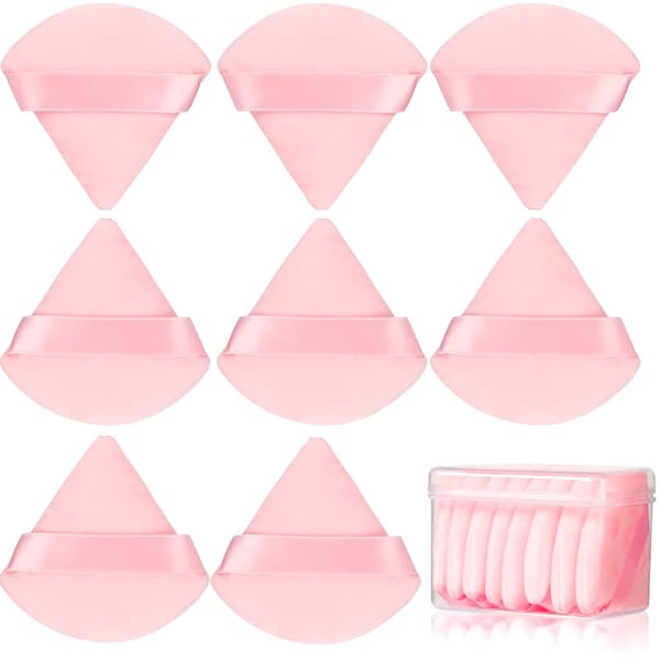 12-delars bomulls extra-mjuk triangulär puderpuff ansiktsset för torr och våt makeup (Rosa)