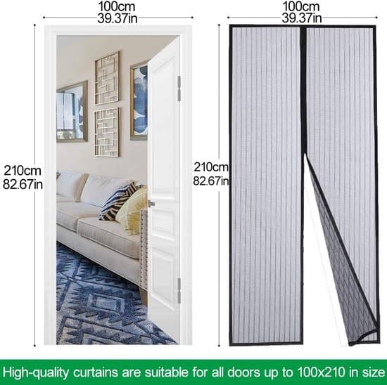 210x100cm Sort Magnetisk Insektnet Dørgardin