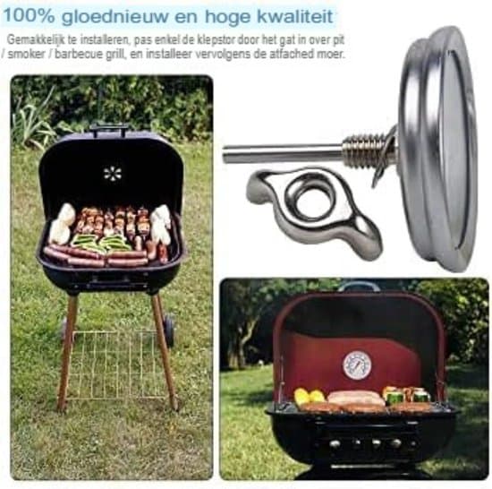 Kulgrilltermometer i rustfrit stål - Pit BBQ Grilltermometer - Analog skala - Udendørs BBQ Rygning