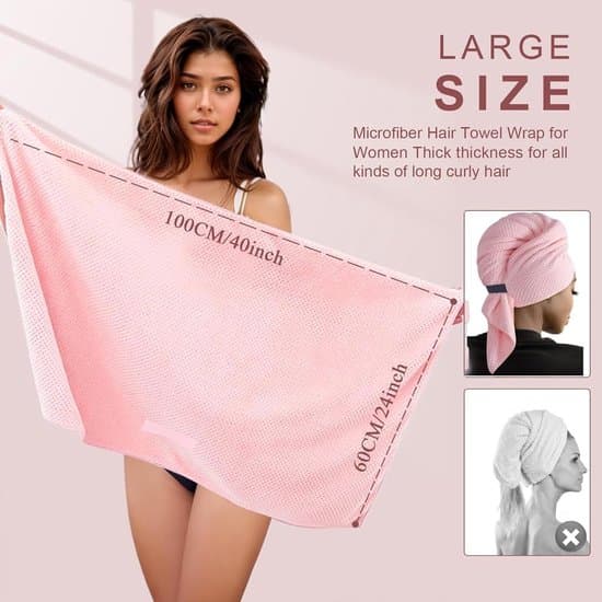 2-pack 60x100cm Mikrofiber Handdukar för Hårtorkning - Rosa/Grå