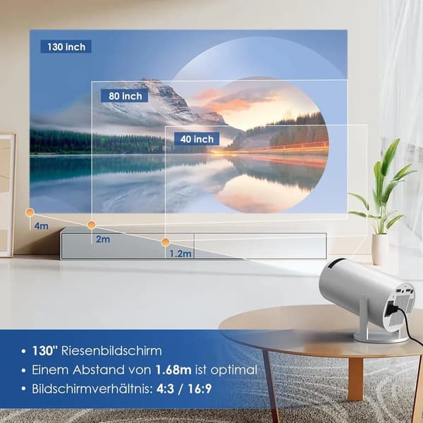 Denna projektor stöder 4K-upplösning, WiFi 6 och Bluetooth 5.0. Den har ett inbyggt Android-operativsystem, stöder YouTube
