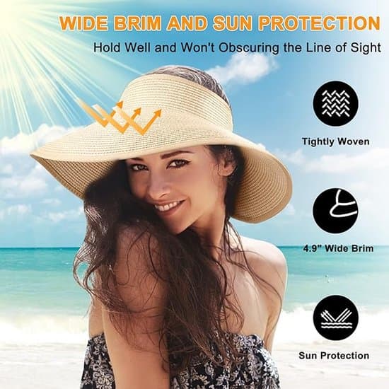 Bredskygget stråvisirhat Foldbar sommer topless solhatte til kvinder
