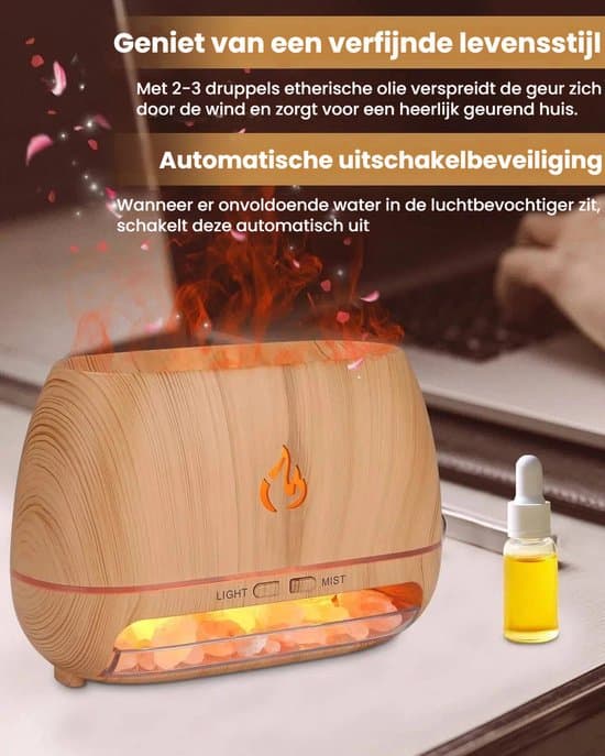 Flammeeffekt Aroma Diffuser - Æterisk Olie Aroma Diffuser - 250ml - 7-farvet Luftfugter - Velegnet til Hjem og Kontor